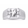 thumbnail image 1 of RYLOS Men's Rings Sterling Silver Rings Classic Designer  9X7MM Oval Gemstone &  Diamond Ring White Topaz April Birthstone Ring Size 10, 1 of 7