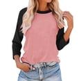 thumbnail image 1 of Plebaso Chemises à Manches 3/4 pour Femmes Col Rond Tops à Blocs de Couleur Décontractés Amples Blouses pour Femmes, 1 of 4