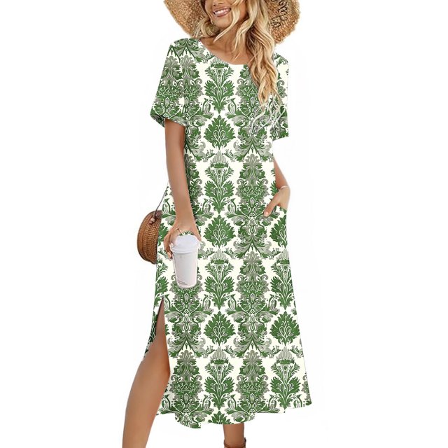 Ovzne Robes pour Femmes Robe de Plage Femme Couleur Unie Ample Décontractée Mode Robe à Manches Longues Robe à Col à Manches Longues pour Femmes Robe pour Femmes à Manches Longues Imprimée Liquidation