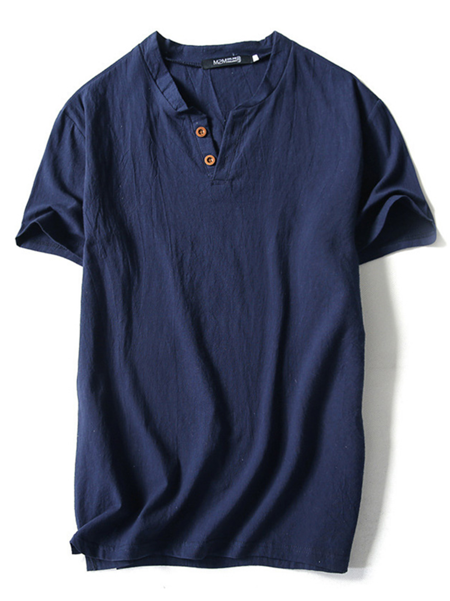 Innerwin T-Shirt Style Rétro T-Shirts pour Hommes Été Couleur Unie Hauts Simples Bleu Marine-2 2TG