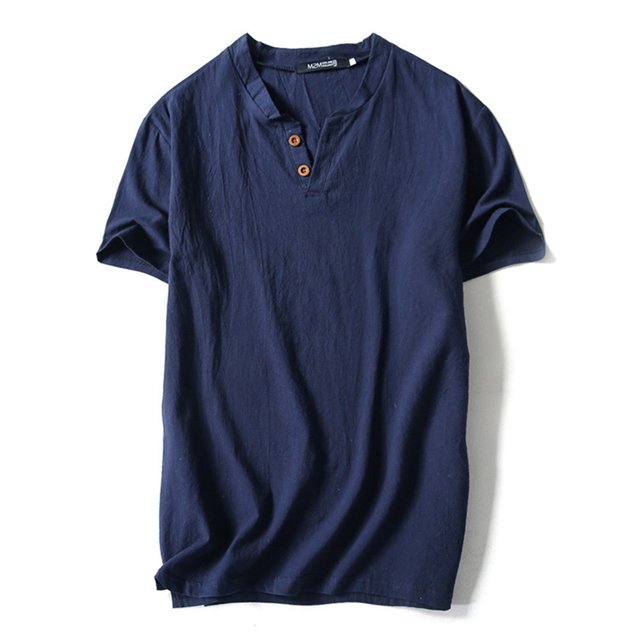 Innerwin T Shirt Retro Style Mens Tees Summer Solid Color Plain Tops Navy Blue-2 M
