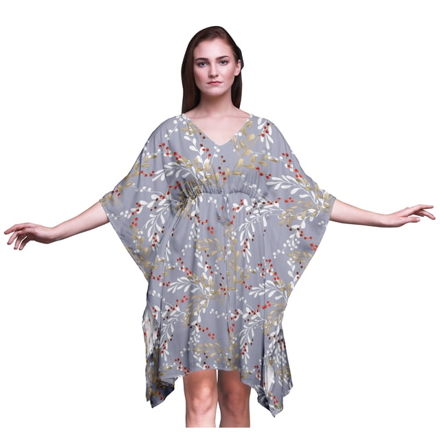 Bimba Feuilles Femmes Court Plage Caftan Tenue de Plage Bikini Couvre-Maillot Robe Midi-P-L