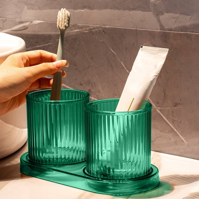 ZZkhGO Mouthwash Cup Set, Household Rinse Cup, Portable Toothpaste Holder with Base for Bathroom Travel Use