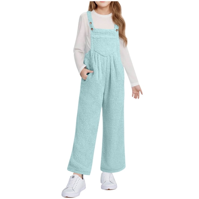 Girls' Sleeveless Fleece Jumpsuit with BuiltIn Tank and Pockets for Ages 514 in Fall and Winter