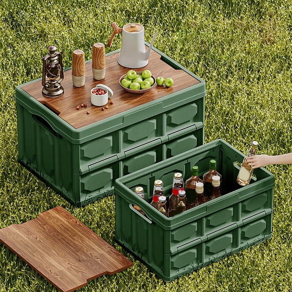 Boîte de Rangement de Camping Extérieure Boîte Pliante Boîte d'Organisation de Camping Boîte de Rangement pour Coffre de Voiture Couvercle en Bois Boîte de Rangement pour Vêtements Capacité 20 L