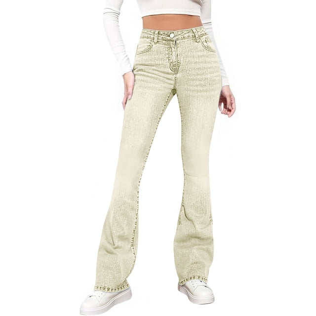 JMYHOAM Jeans for Women Ladies' Elastic Wide Leg High Waist Versatile Loose Straight Leg Jeans