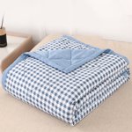 Refurbished Fridja Thin Microfiber Breathable Plaid Pattern Thin Bedding Comforter, Queen, Light Blue - Lightweight
