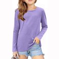 thumbnail image 2 of MeetoTime Girls Long Sleeve Tops Crewneck Solid Color Dressy Tunic Tops Children's Pullover Undershirt, 2 of 5