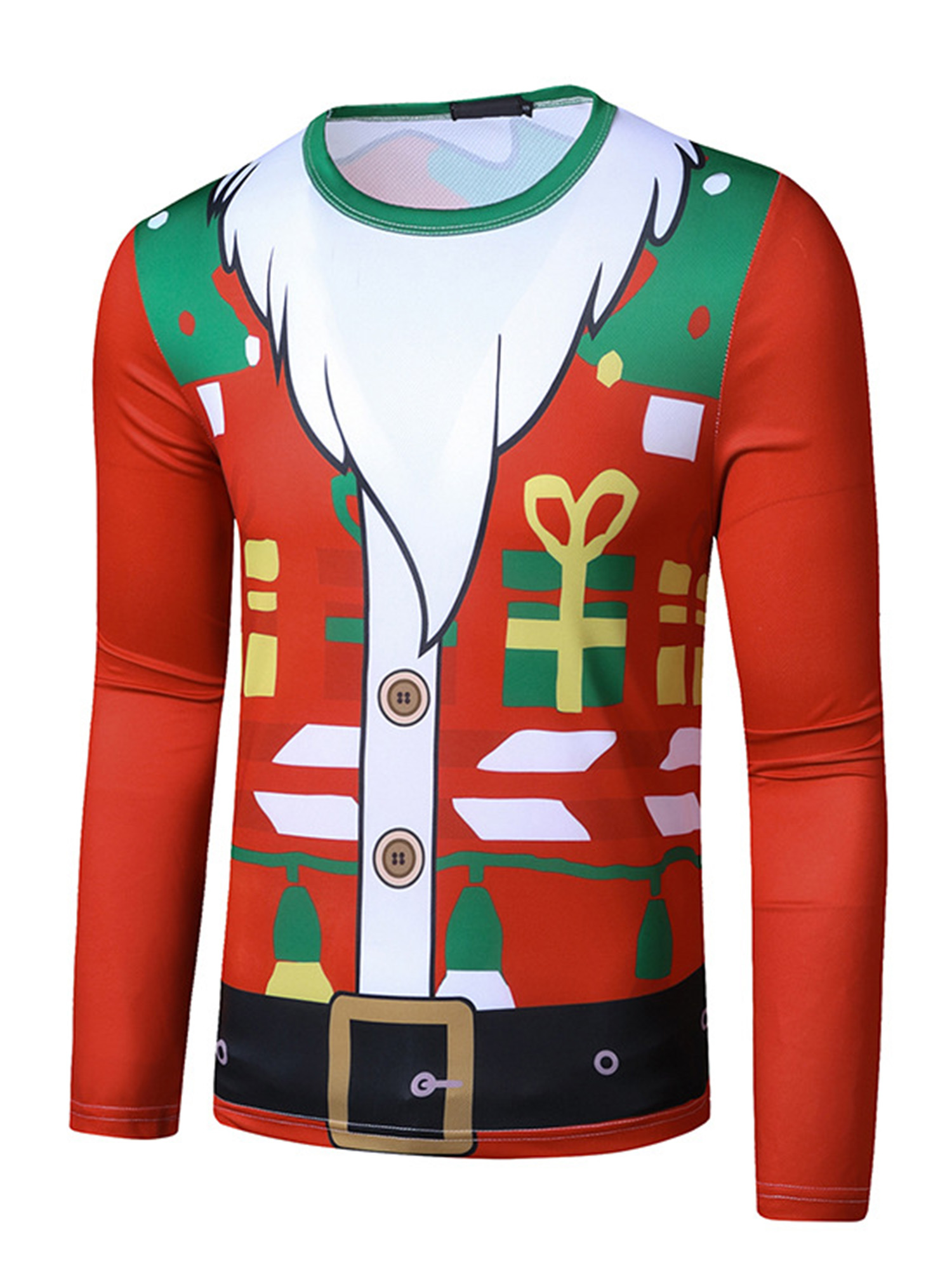 Innerwin T-Shirt de Noël à Manches Longues pour Hommes, Col Rond, Mode Basique, Cadeau 2TG