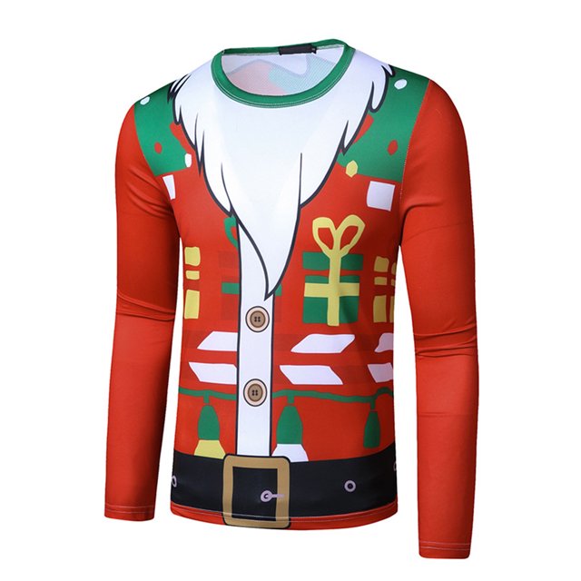 Innerwin T-Shirt de Noël à Manches Longues pour Hommes, Col Rond, Mode Basique, Cadeau 2TG