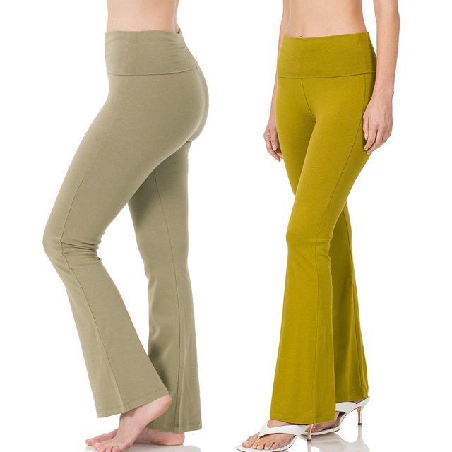 CHUANK Womens & Plus Stretch Cotton Fold-Over High Waist Bootcut Workout Flared Yoga Pants