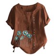 thumbnail image 2 of TopLLC Chemises Mexicaines pour Femmes Hauts Brodés Traditionnels Tunique Décontractée à Fleurs pour Femmes Col Rond Manches Courtes Chemises en Lin, 2 of 5