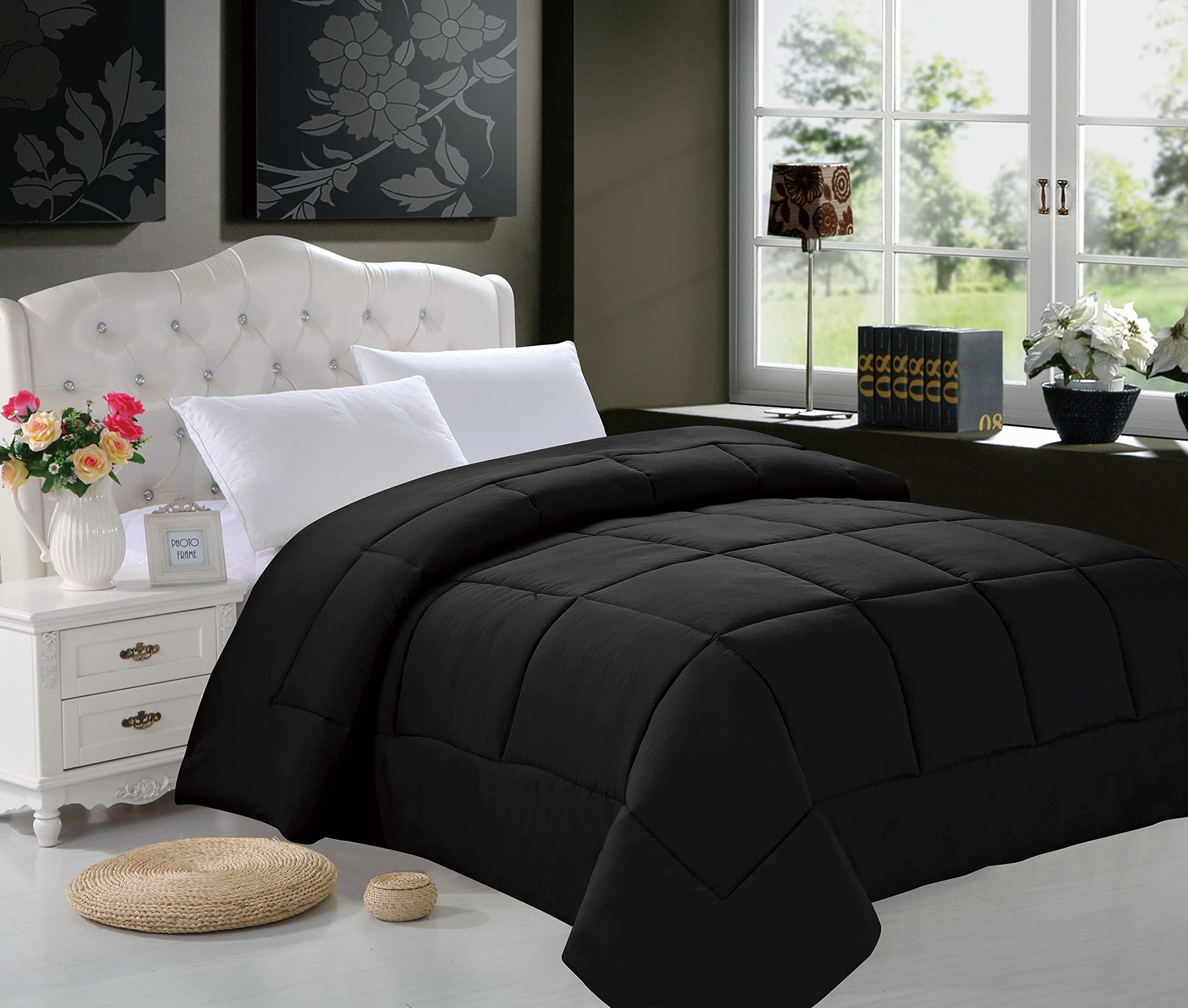 Elegant Comfort All Season Goose Down Alternative Double-Fill Comforter (Duvet Insert), Twin/Twin XL, Black