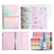 EGNMCR A6 Gradient Binding Macaron Binder Ledger Notebook Leather Binder Cash Budget Book Leather Binder