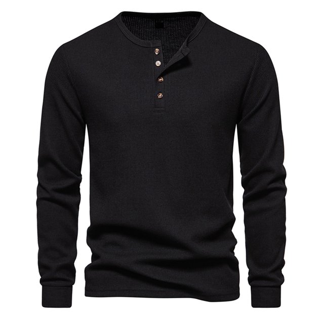 Yuyuzo Men Basic Tops Long Sleeve 1/4 Button Notch V Neck Cozy Fall Casual Shirts Blouse Solid Color