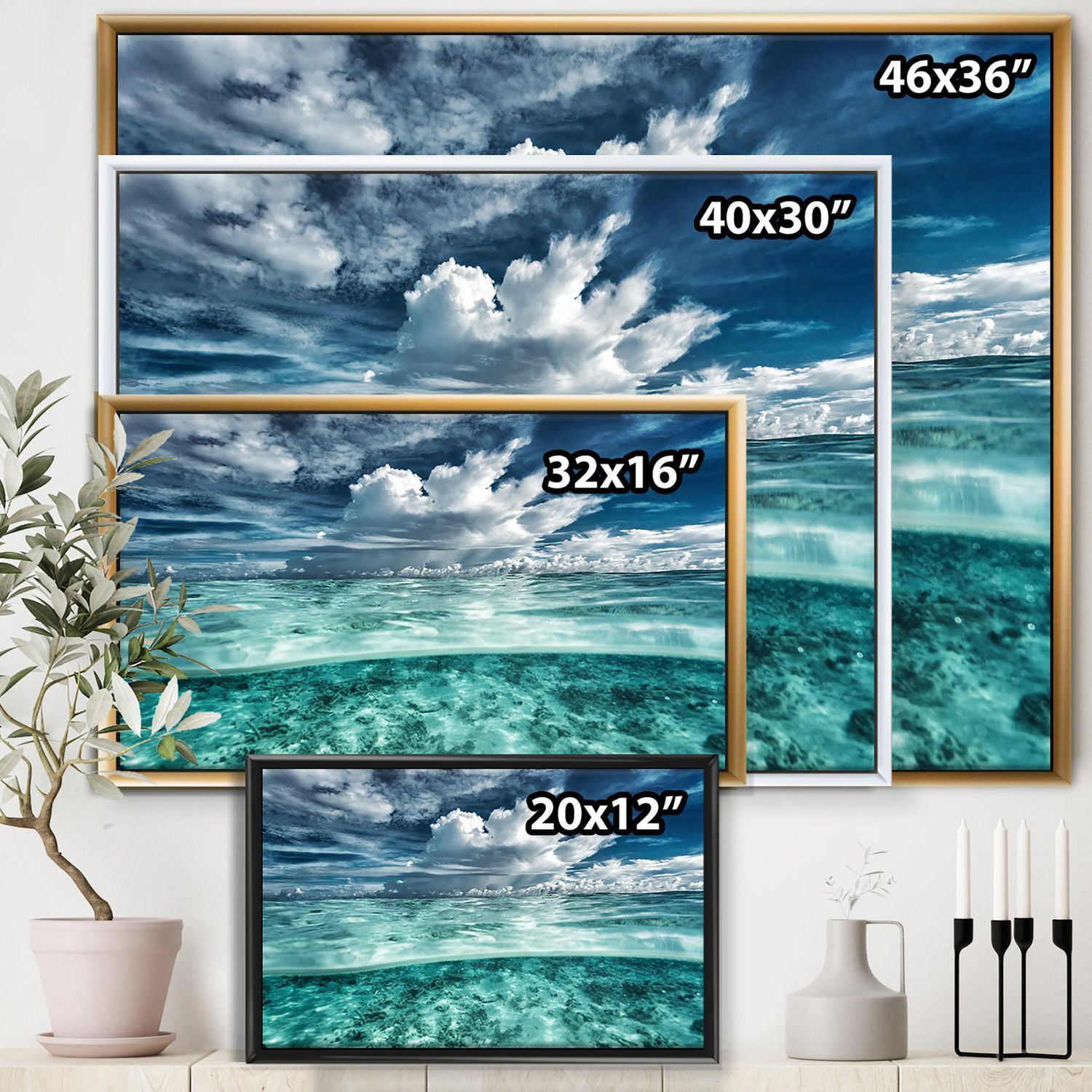 Designart Incroyable paysage sous-marin et nuages ART MURAL À CADRE FLOTTÉ