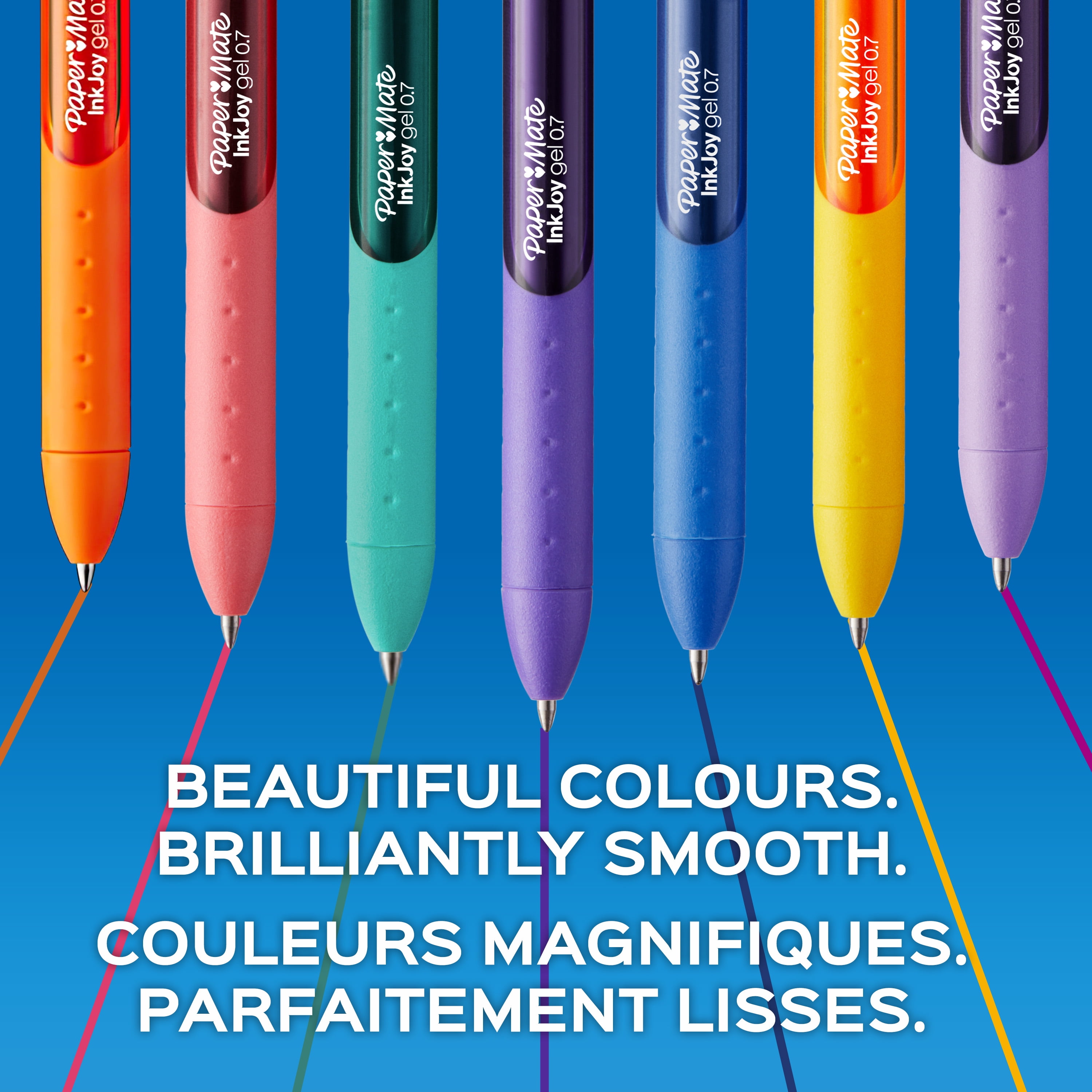 Stylos gel Paper Mate InkJoy, stylos rétractables, pointe moyenne (0,7 mm), couleurs assorties, 6 unités