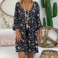 thumbnail image 3 of Women Ladies Loose Plus Size Print Long Sleeve V neck Mini Dress, 3 of 6
