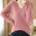 thumbnail image 1 of asjyhkr Tops For Women Long Sleeve Knit Cotton V Neck Sweater Pullover Basic T Shirts Solid Color, 1 of 7