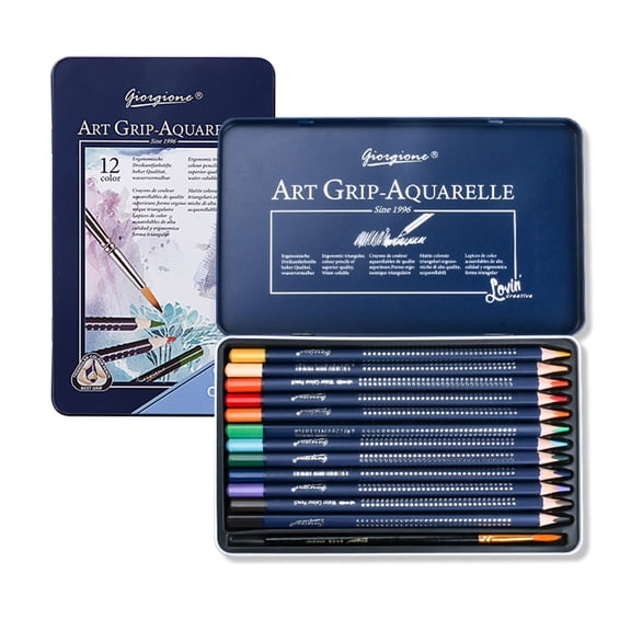 Ensemble de Crayons de Couleur Hydrosolubles de 17,5 cm avec Pinceau de 15 cm - 12/24/36/48/72 Couleurs au Choix, Barils en Bois Triangulaires Épais pour Projets de Peinture, de Création et de Design pour Enfants