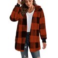thumbnail image 4 of aohooy Womens Plaid Fluffy Jacket - Hooded Zip Up Oversized Warm with Pockets Winter Comfort Red,M, 4 of 7