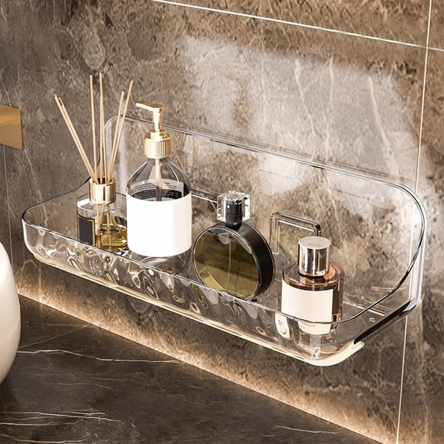 Large Capacity Clear Acrylic Shower Shelf, Waterproof Wall Mounted Bathroom Storage Rack with Strong Load Bearing, Detachable Cosmetic Organizer for Toiletries Saving Space