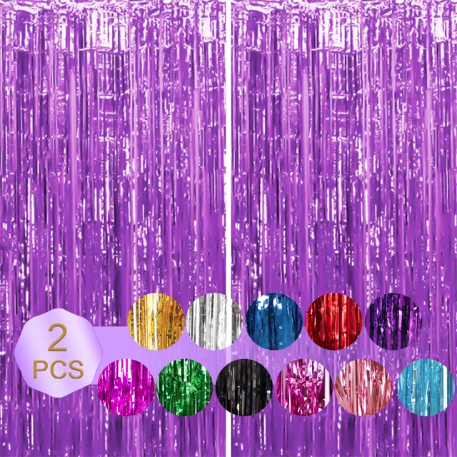 Langgg Rideau à Franges 6.5 Pieds 0pcs Décorations de Fête Rideau en Guirlande Toile de Fond Violet 6.5 Pieds 2Ensemble