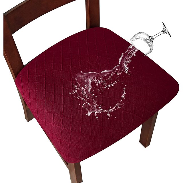ORUYROP Stretch Diamond Lattice Waterproof Chair Seat Covers for Dining Room Chairs Covers Dining Chair Covers Kitchen Chair Covers with Buckle (Wine Red,6)