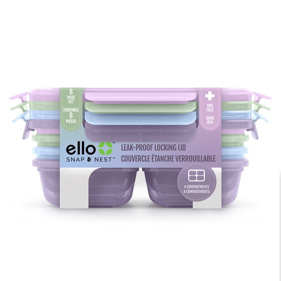 Ello Snap & Nest 8-Piece 2-Cup Plastic Snack Container Set, Pastel Horizon