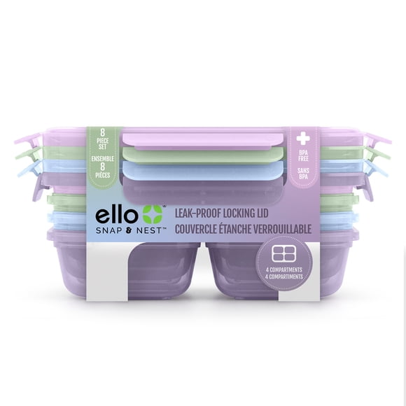 Ello Snap & Nest 8-Piece 2-Cup Plastic Snack Container Set, Pastel Horizon