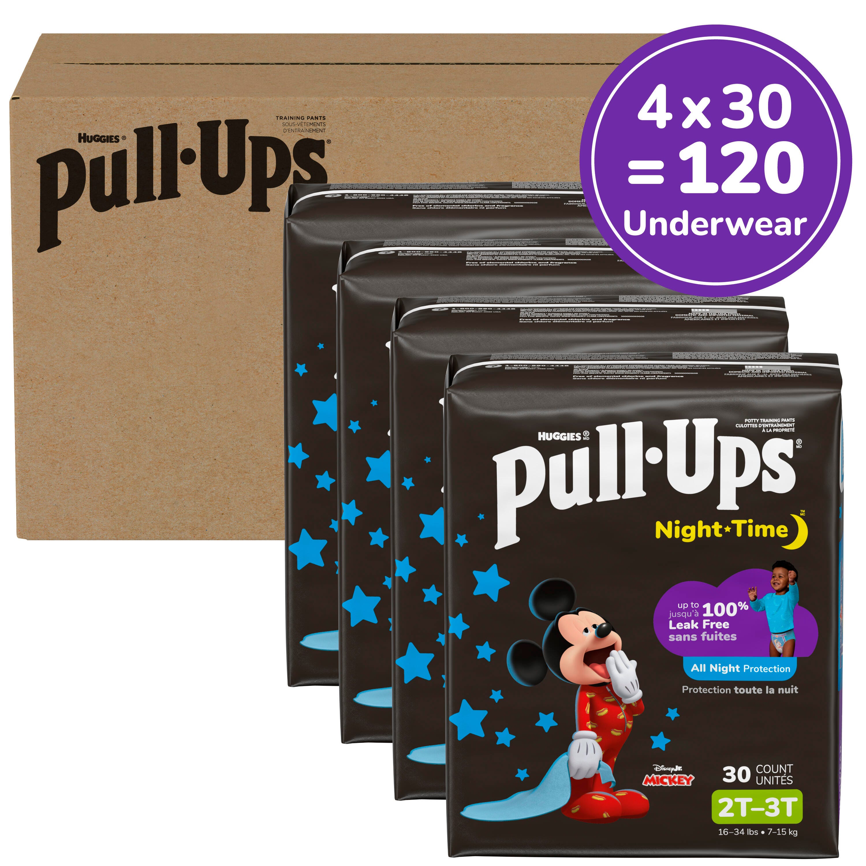 Pull-Ups Boys' Night-Time Potty Training Pants, 2T-3T (16-34 lbs), 120 Ct