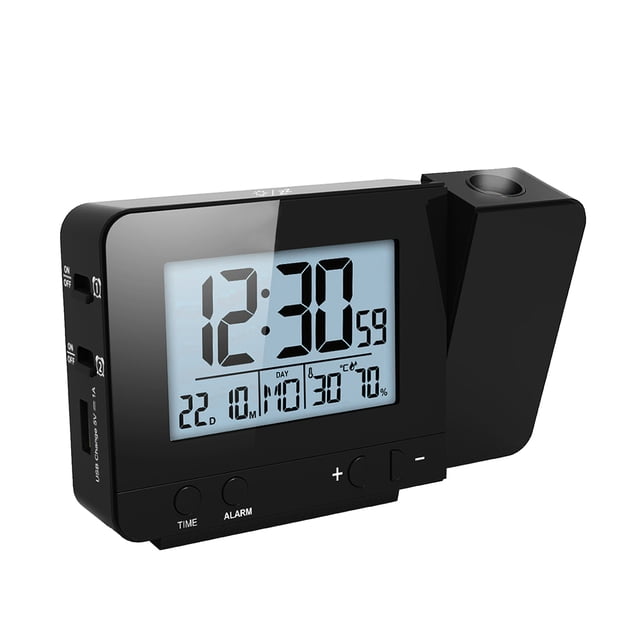 Yeacher Projection Alarm Clock for Bedroom with Thermometer Hygrometer Digital Project Ceiling Clock Dimmable LED Display with USB 180掳Rotable with Dual Alarms 12/24H Snooze