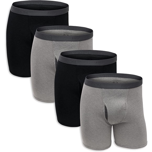 Fruit of the Loom sous-Vêtements pour Hommes en Coton Sans Étiquette de Qualité Supérieure, Caleçons Boxeurs, Boxeur Brief - Lot de 4 Noir/gris, Grand US