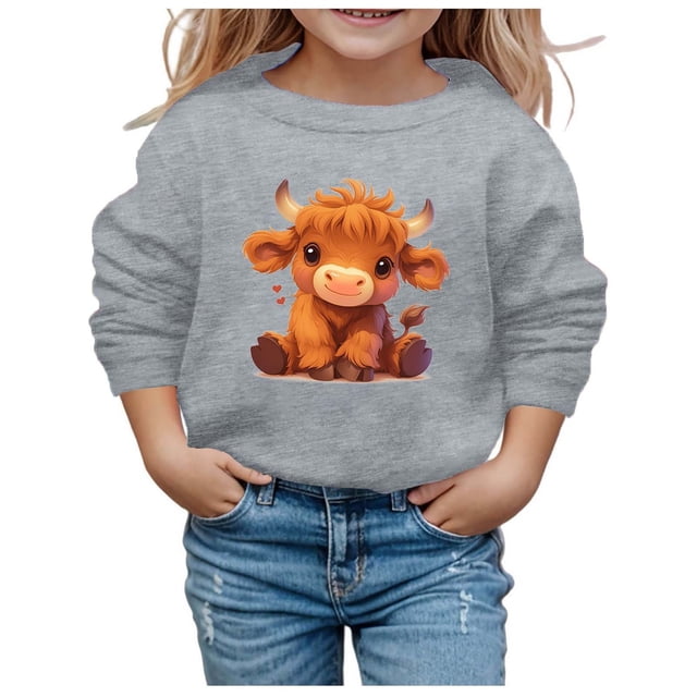 Couverture Portable pour Enfants, Chandails à Capuchon Doux pour Filles, Automne et Hiver, Mignon Imprimé Vache, Col Rond, Manches Longues, Chandail Décontracté Sans Capuche