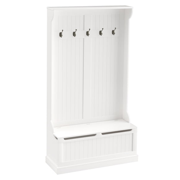 CoSoTower 3-In-1 Hall Tree w/ Coat Rack, Shoe Storage and Bench Seat, Entryway Bench w/ 4 Hooks for Hallway, Living Room, White