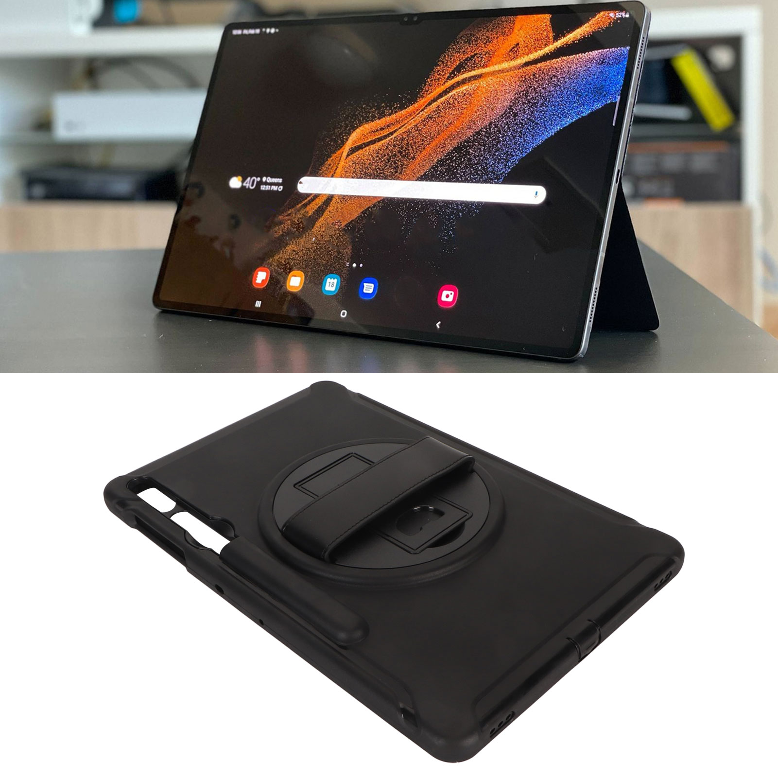 Protective Tablet Case for Galaxy, Anti Slip Shockproof Case with Three Layer Rugged Drop , Hand Strap, Kickstand, Tablet Case for Galaxy Tab S9+, X810 S7+, S7FE S8+