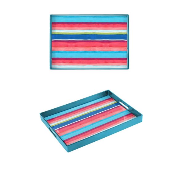 HomeTrends, Rectangle Tray Blue Strip Decorative Tray, 19x14x1.77 inch, 1 piece