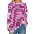 thumbnail image 2 of Swstbby Liquidation d'Économies d'Automne! Hauts d'Automne pour Femmes Grande Taille, Blouse Mode pour Femme à Col Rond à Rayures Imprimées Ample à Manches Longues Blouses Chandails Violet P, 2 of 5