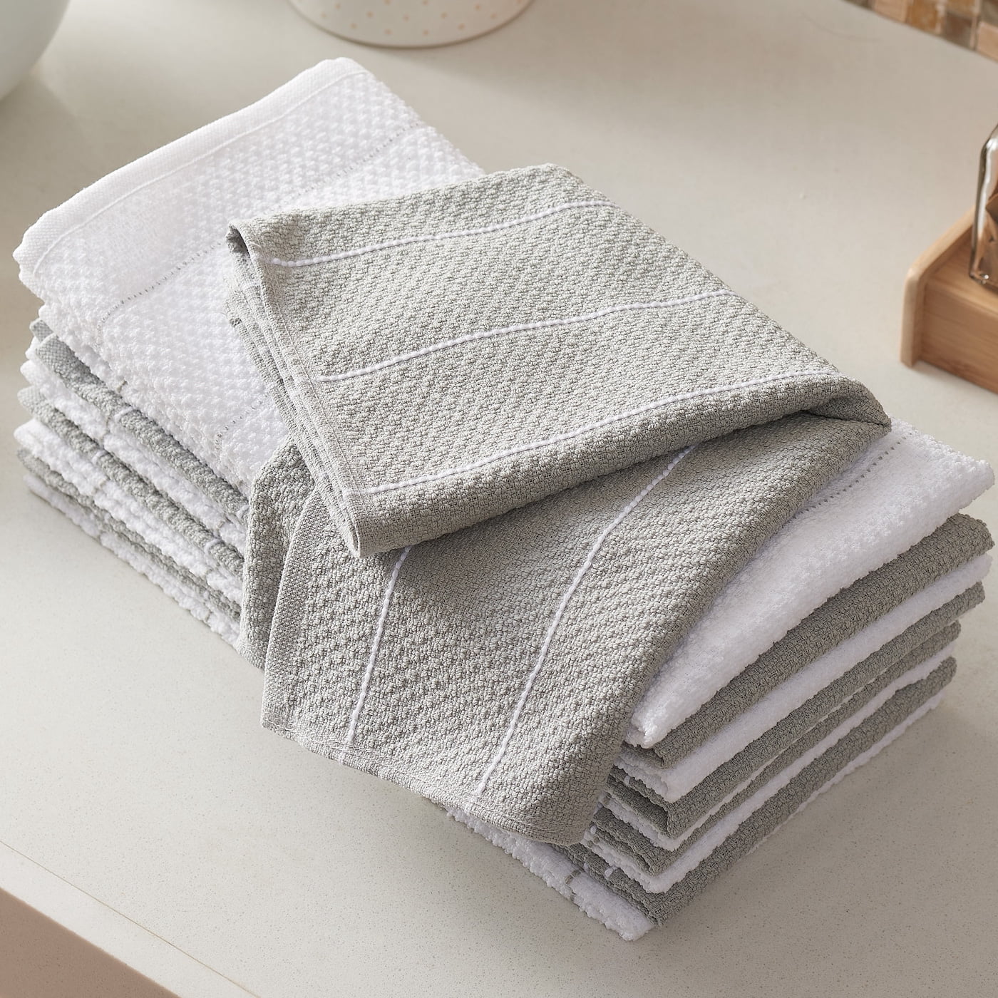 Mainstays Dobby Rice Weave Kitchen Towels, 15"x25", Set of 10, Soft Silver