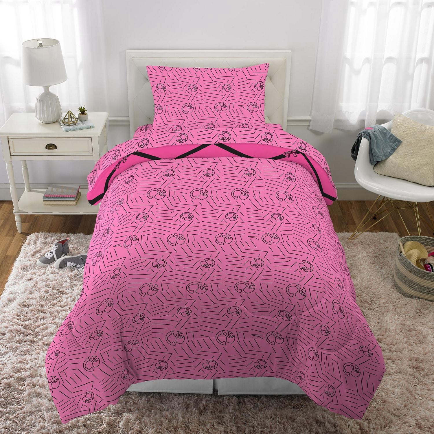 Édredon pour lit 1 place/double et taie d'orieller Barbie "Barbie Chevron"