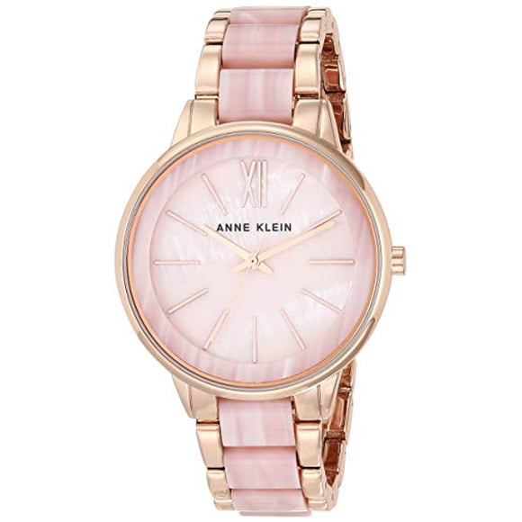 Anne Klein Women's Japanese Quartz Dress Watch with Resin Strap, Pink, 16 (Model: AK/1412PKRG)