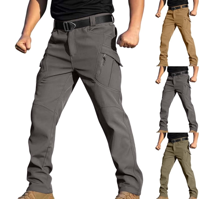 VKOYWKM Men's Tactical Pants Fleece Lined Cargo Pant Water Resistant Tactical Pant Ripstop Outdoor Work Hiking Pant with Pockets