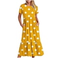 thumbnail image 1 of Tumotour Robe d'Été pour Femmes, Imprimée, Ample, Décontractée, à Manches Courtes, Col Ras du Cou, Ligne A, Évasée, Fluide, à Étages, Chemise, Maxi, Plage, Longue, 2025, Tenues Tendance avec Poches, 1 of 4