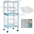 thumbnail image 3 of PawHut 2 In 1 Bird Cage Aviary with Wheels, Wood Perch, Light Blue, 3 of 9