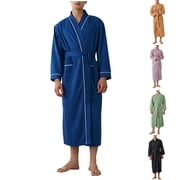 Horkkom Robe for Men with Pockets Color Block Bathrobe Fall Loose Tie House Coat XXXL, Gifts for Men