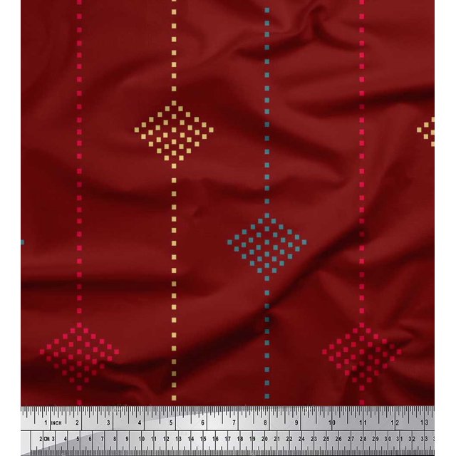 Soimoi Red Modal Satin Fabric Dotted Jamdani Print Fabric by the Yard 42 Inch Wide