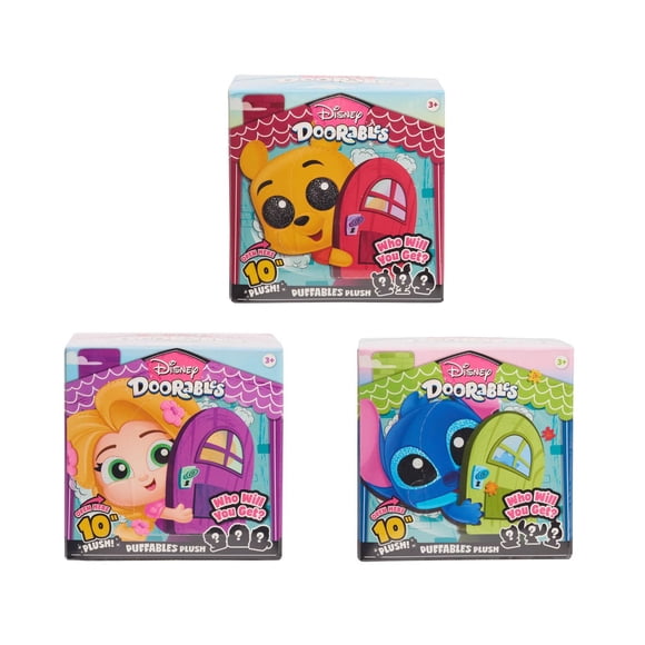 Assortiment de Disney Doorables Puffables, Peluche Moelleuse de 25 cm (10 pouces) avec des Yeux Brillants, Les Styles Peuvent Varier