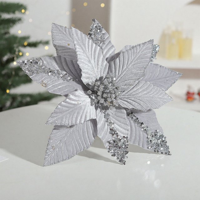 Gold Powder Sequin Velvet Christmas Flower 31cm Simulation Flower Christmas High End Gold Decorative Flower