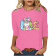 thumbnail image 2 of Xihbxyly Hauts Grande Taille pour Femmes Manches 3/4 T-shirt Imprimé Col Rond de Pâques Manches 3/4 Chandail Col Rond Cadeau de Vacances, 2 of 5