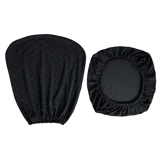 Office Chair Cover Oilproof Elastic Stretch Chair Slipcovers in black, featuring a split design with a back cover and cushion cover. Made of polyester, it is soft, comfortable, and machine washable. Designed to protect chairs from scratches, spills, and dust, it fits most office and computer desk chairs with sitting surfaces measuring 38cm to 52cm and backrests 36cm to 50cm in width and height. The elastic edges ensure a snug fit, making it suitable for home, study, or office use.